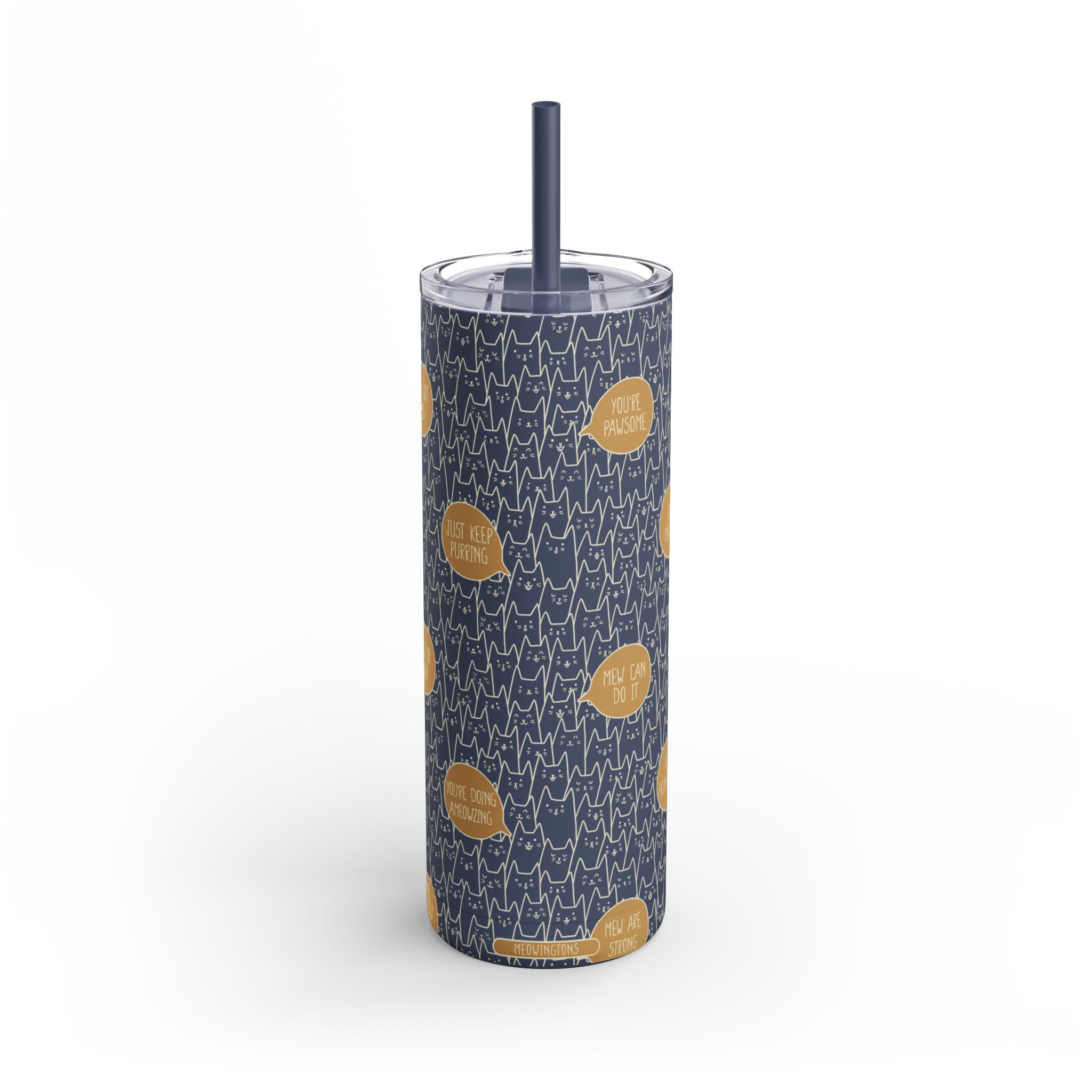 Retro Crowded Cats Skinny Matte Tumbler, 20oz