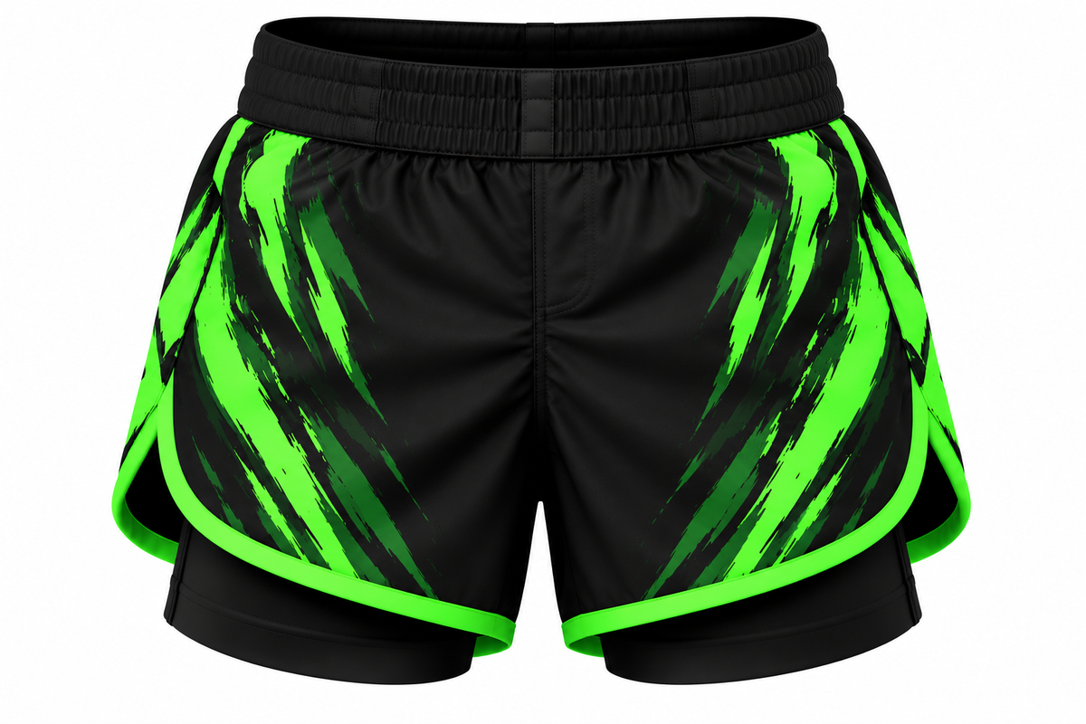 Black & Neon Green Camo BJJ Shorts for Kids