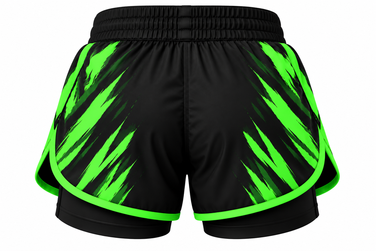 Black & Neon Green Camo BJJ Shorts for Kids