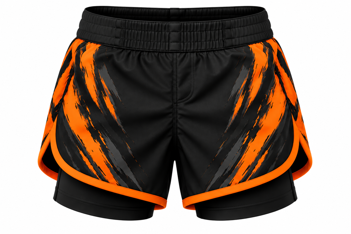 Black & Orange Camo BJJ Shorts for Kids