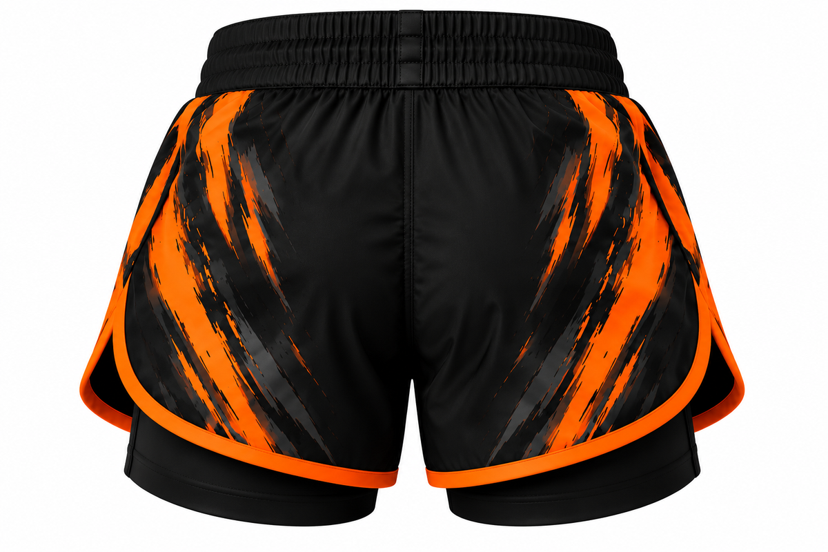 Black & Orange Camo BJJ Shorts for Kids