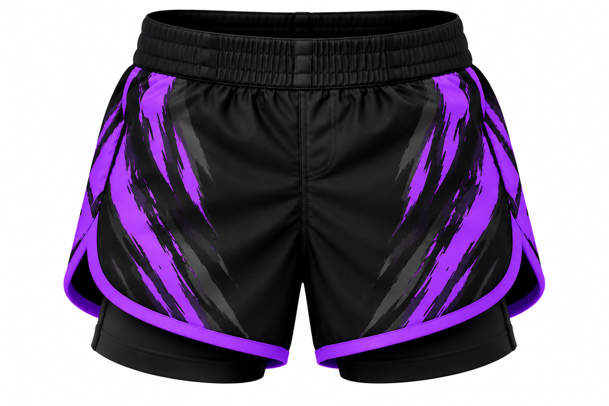 Black & Purple Camo BJJ Shorts for Kids