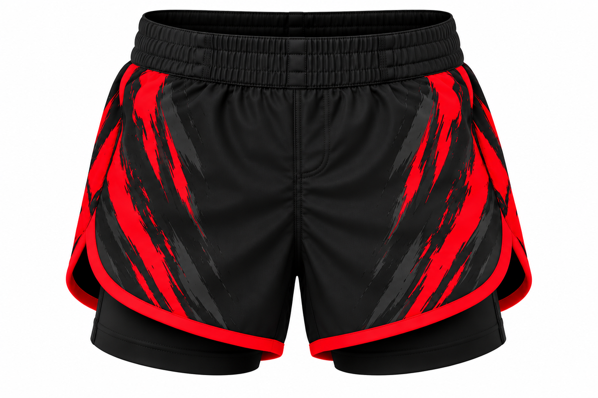 Black & Red Camo BJJ Shorts for Kids