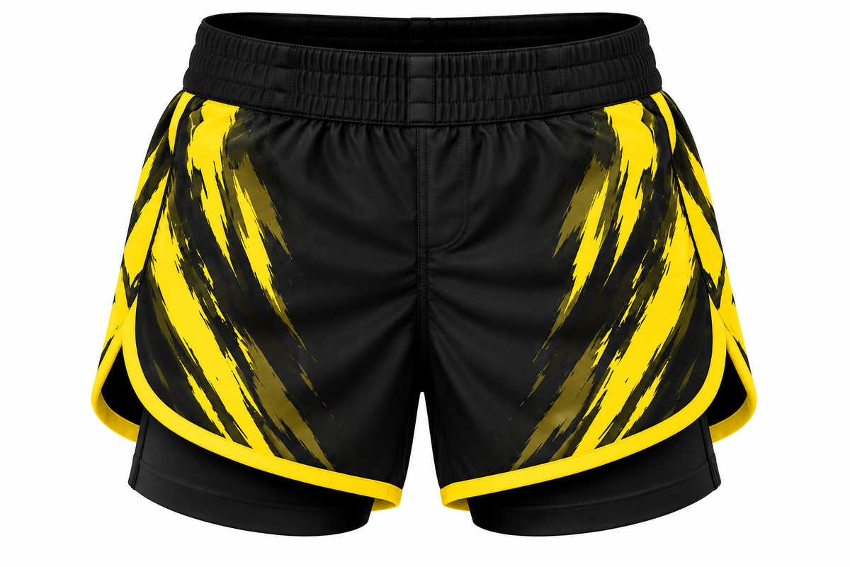 Black & Yellow Camo BJJ Shorts for Kids