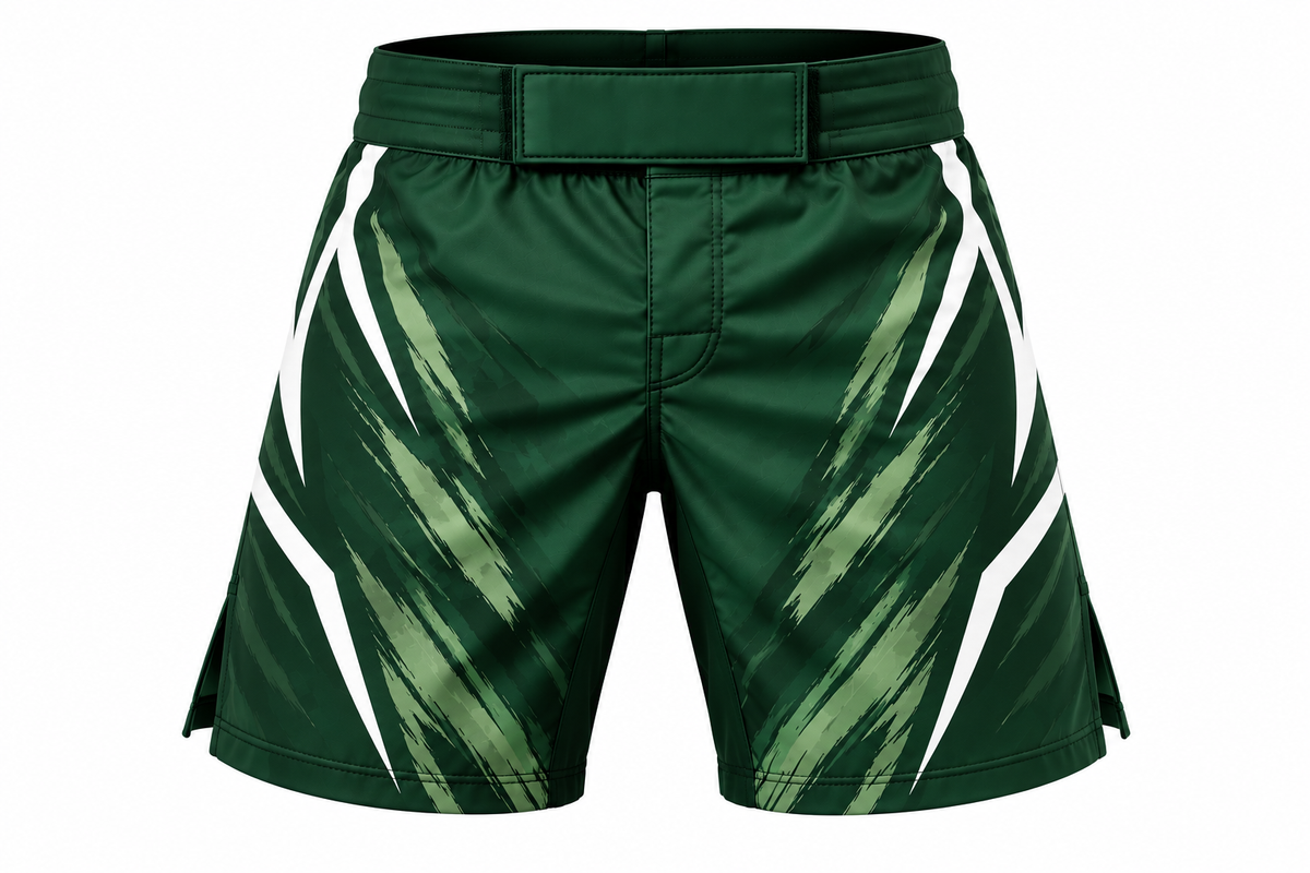 Dark Green & White Camo BJJ Shorts for Men