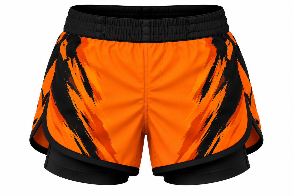 Orange & Black Camo BJJ Shorts for Kids