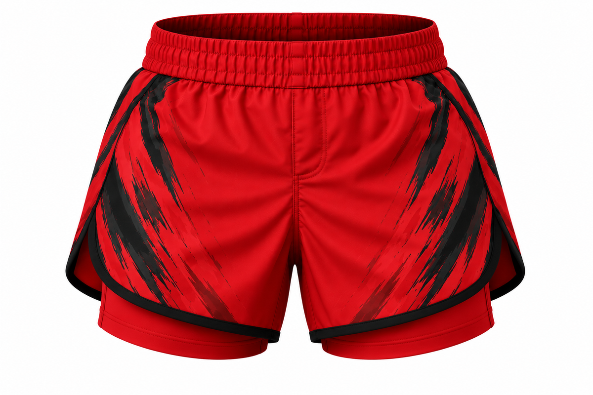 Red & Black Camo BJJ Shorts for Women