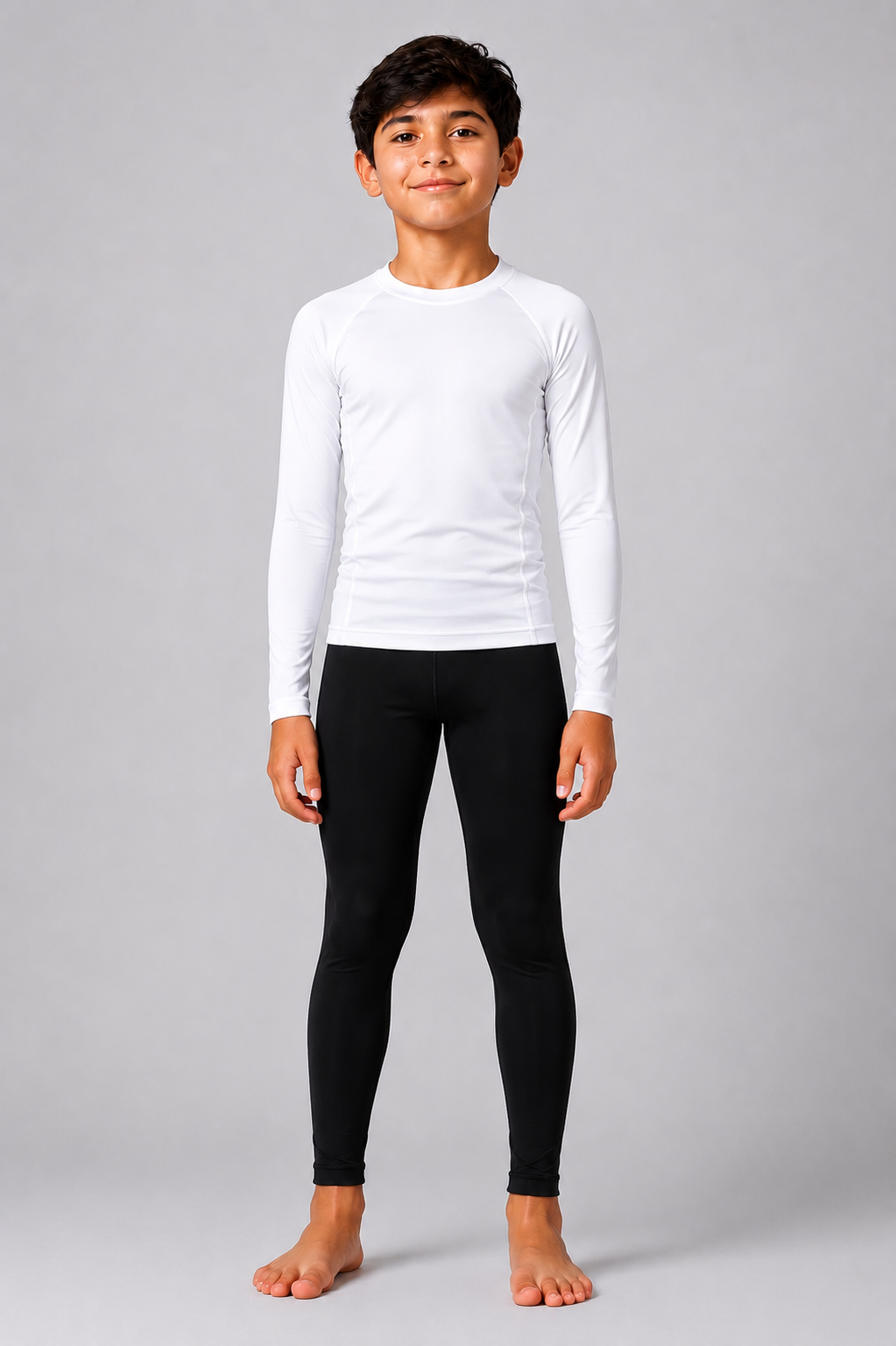 White Long Sleeve Rash Guard for Kids
