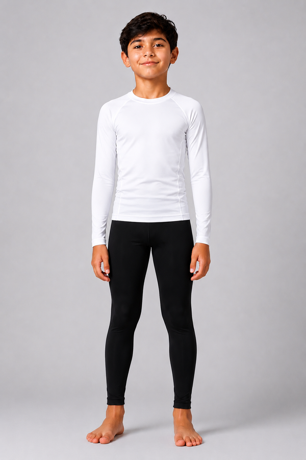 White Long Sleeve Rash Guard for Kids