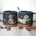 Astronaut Space Cats Mug, Forest Style Handmade Pottery